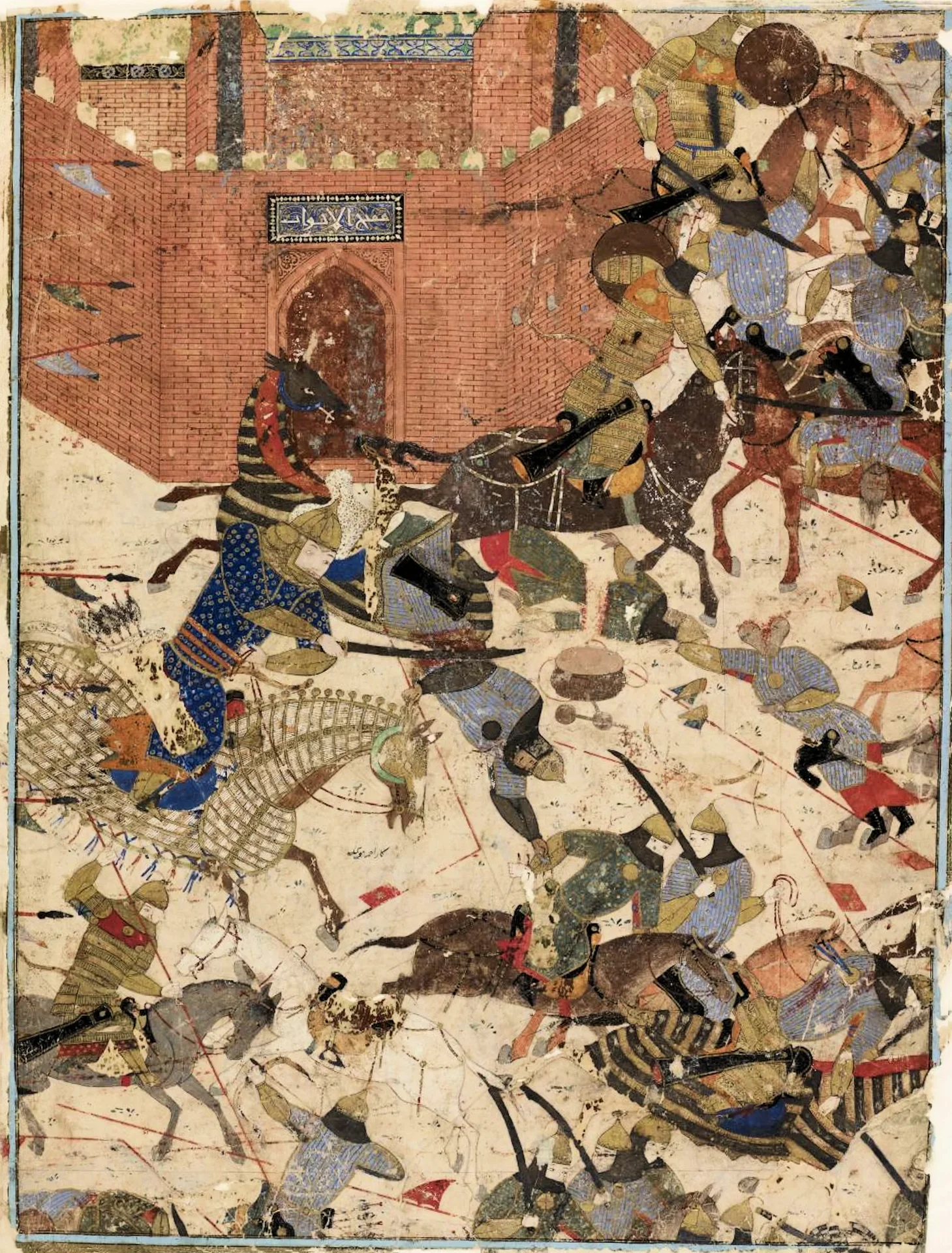 Cavalry battle in front of a city gate